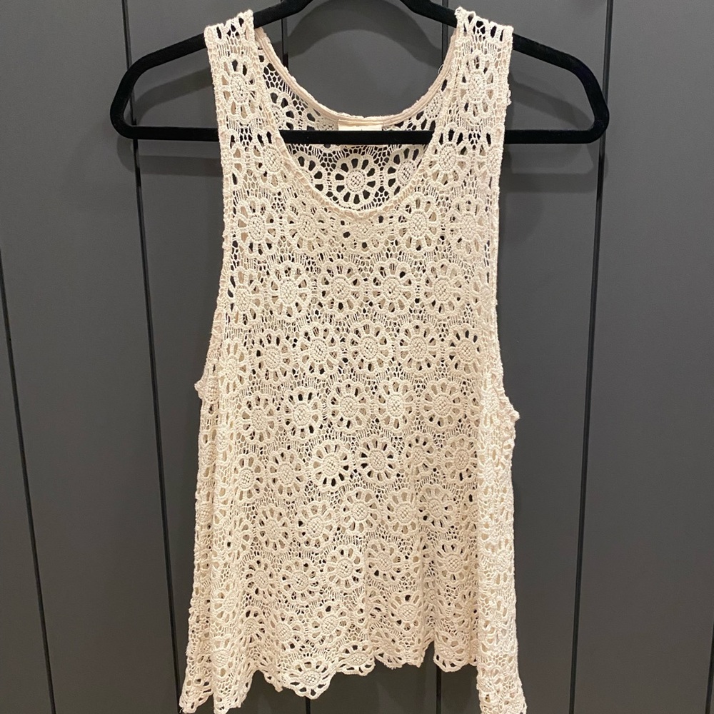 PINS AND NEEDLES cream crochet sleeveless top